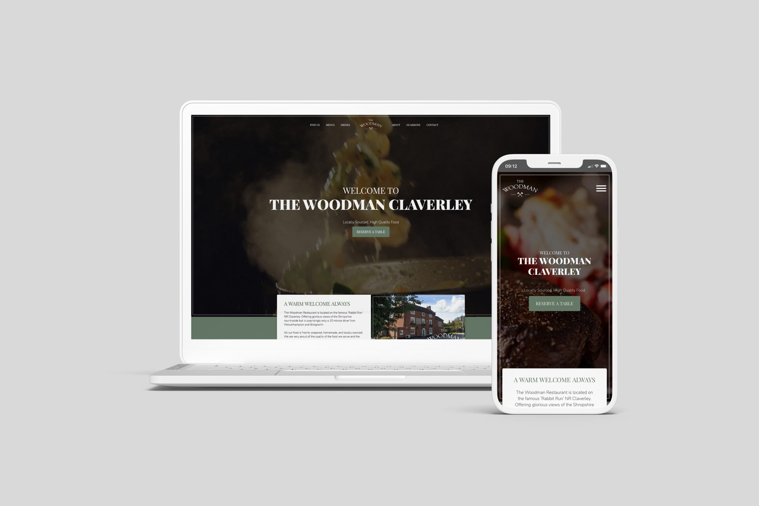 Woodman Pub Website Laptop Phone Mockup V2