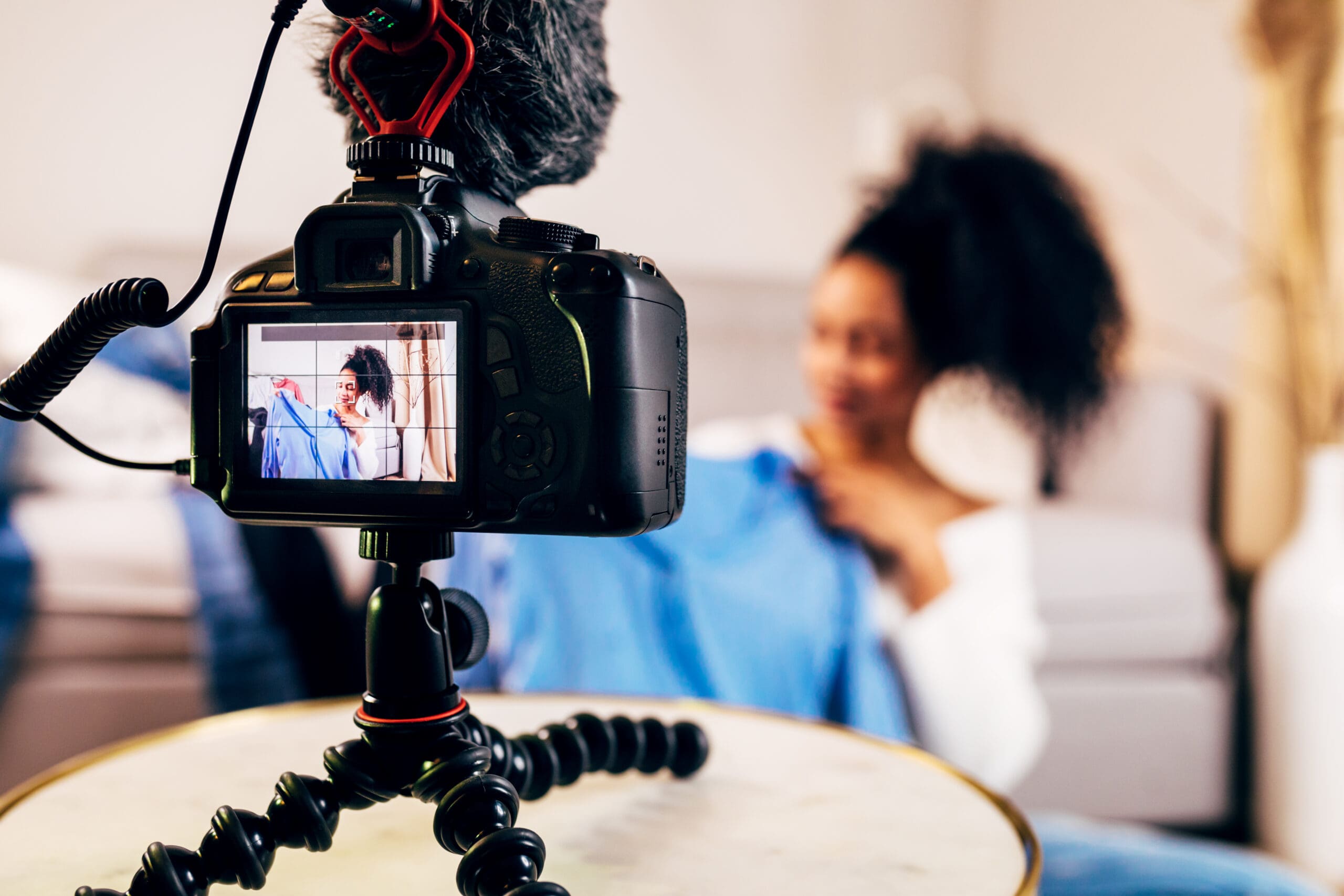 Close Up Of Screen On Dslr Camera With Fashion Vlogger Reviewing Clothes