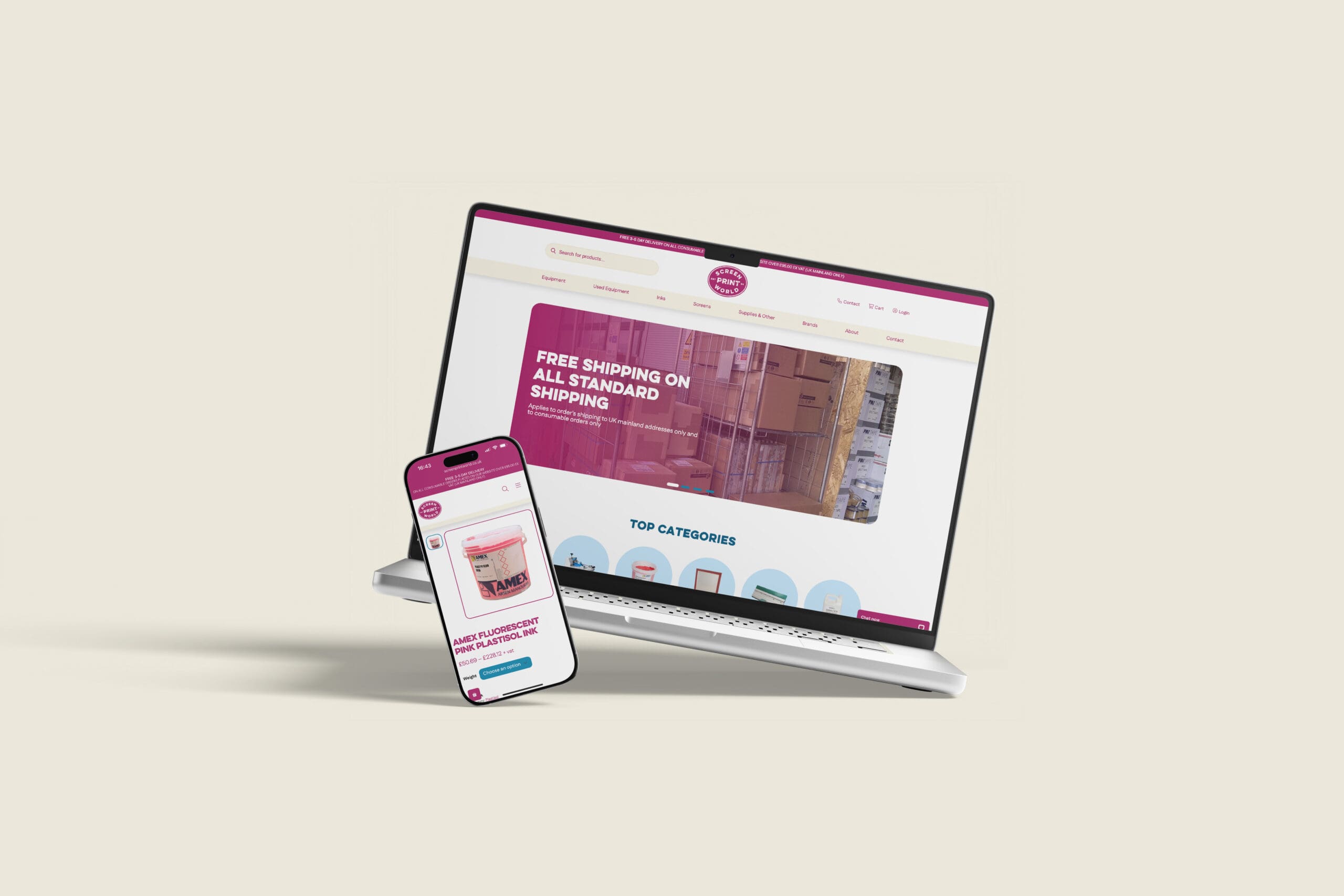 Screen Print World Laptop Mobile Mockup